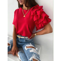 Angela | One Shoulder Ruffle Sleeve Crew Neck Top