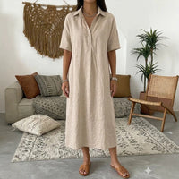Angela | Relaxed Collared Midi Shirt Dress with Short Sleeves