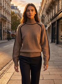 Angela | Turtleneck Knit Jumper With Contrast Piping