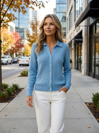 Charlotte | Ribbed Knit Polo Collar Button-Up Cardigan