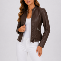 Women's Classic Vegan Leather Jacket with Zip Pockets