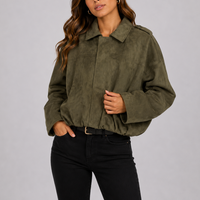 Woman's Oversized Suede Look Bomber Jacket with Wide Sleeves