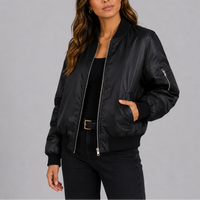 Woman's Lightweight Zip-Up Bomber Jacket with Ribbed Cuffs