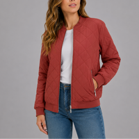 Women's Classic Diamond Quilted Bomber Jacket with Pockets