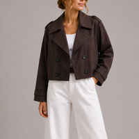 Women's Cropped Trench Coat with Oversized Lapels