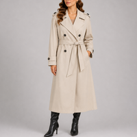 Women's Longline Classic Trench Coat with Structured Lapel