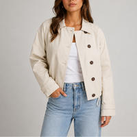 Women's Cropped Jacket with Button Front and Classic Collar