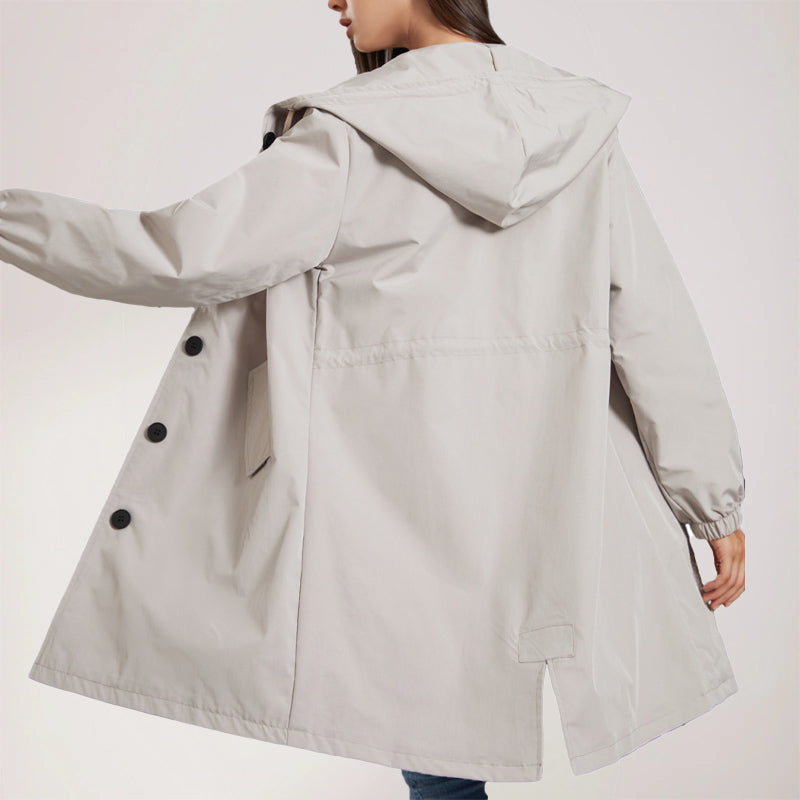Chic Longline Hooded Trench Coat with Button Front