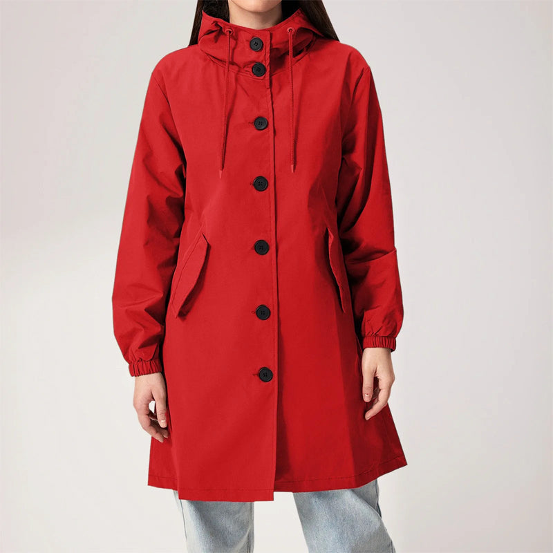 Chic Longline Hooded Trench Coat with Button Front