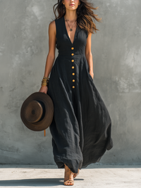 Christine | Elegant Maxi Dress with V-Neck and Button Front