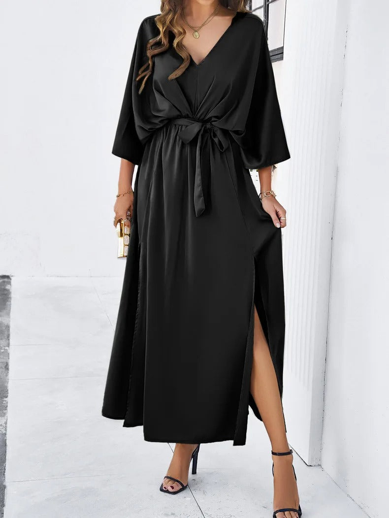 Christine | Elegant V-Neck Side Split A-Line Maxi Dress