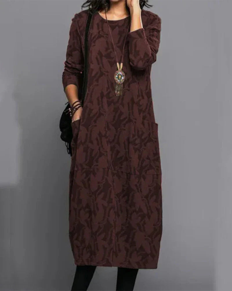 Christine | Floral Casual Midi Dress with Long Sleeves and Pockets