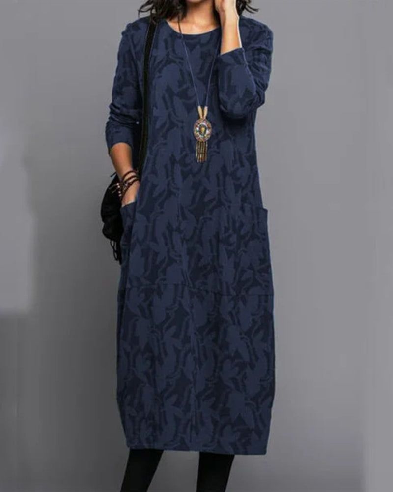 Christine | Floral Casual Midi Dress with Long Sleeves and Pockets