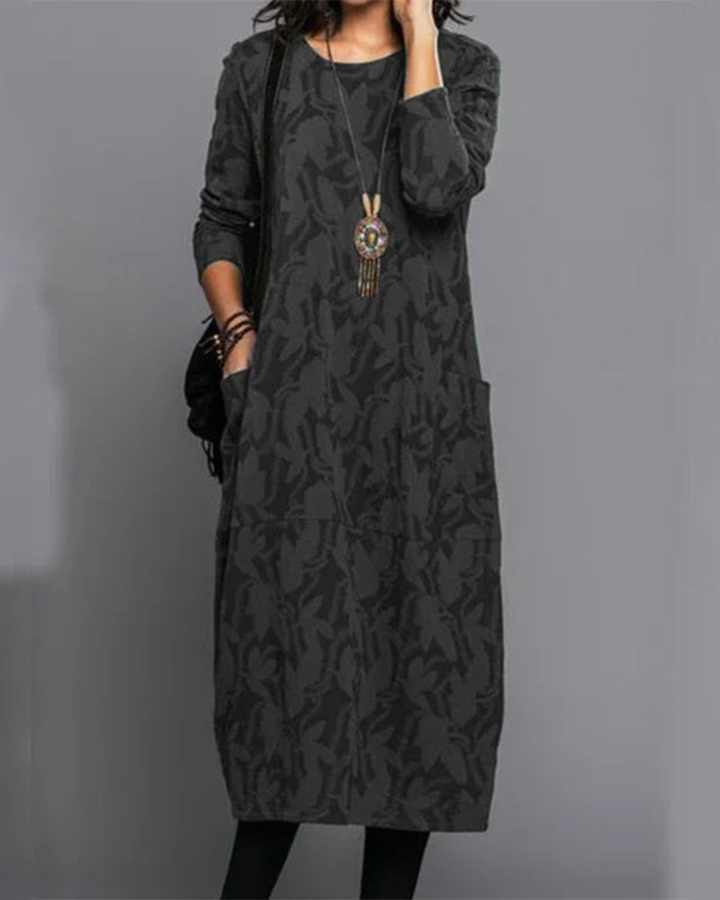 Christine | Floral Casual Midi Dress with Long Sleeves and Pockets