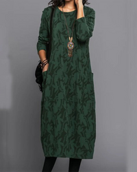 Christine | Floral Casual Midi Dress with Long Sleeves and Pockets