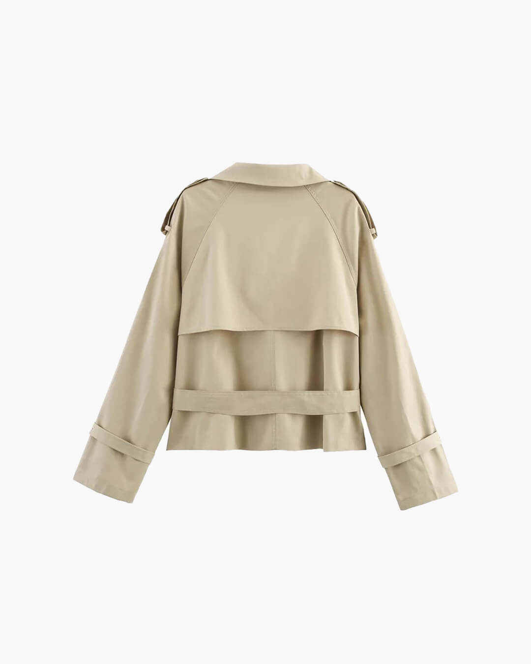 Cropped Belted Trench Coat with Double-Breasted Button Front