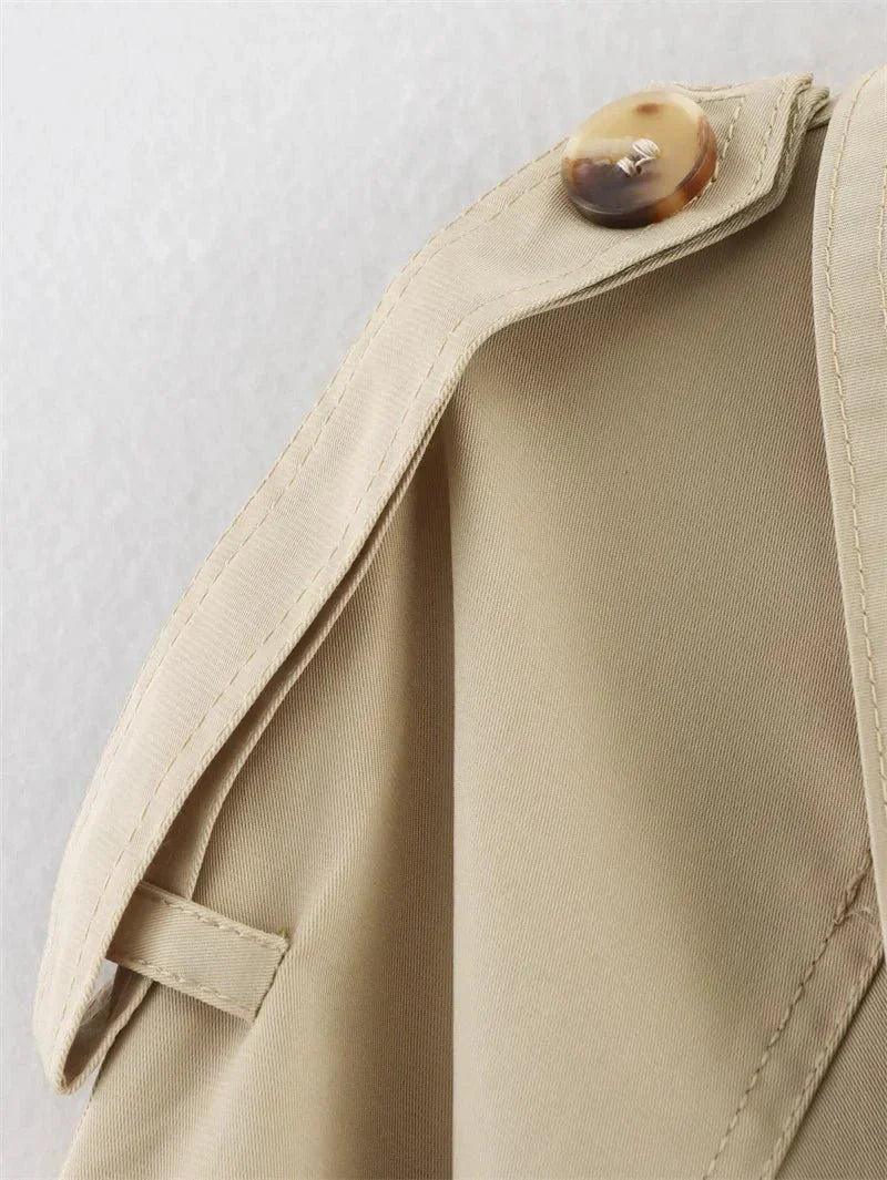 Cropped Belted Trench Coat with Double-Breasted Button Front