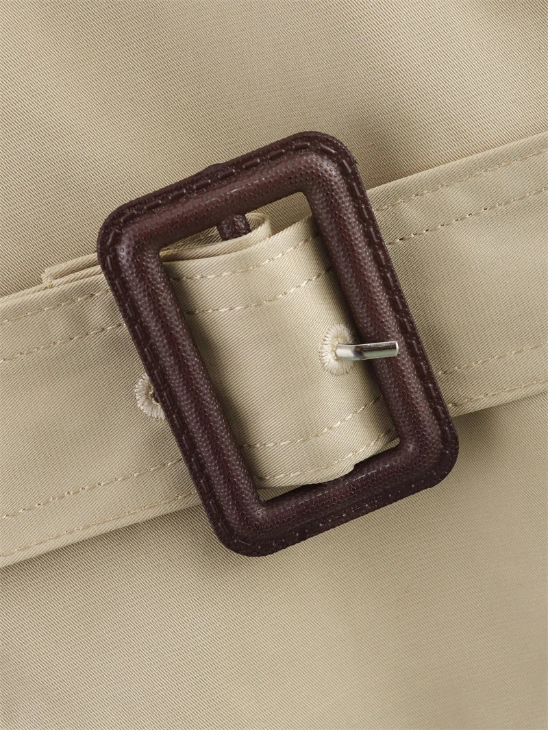 Cropped Belted Trench Coat with Double-Breasted Button Front