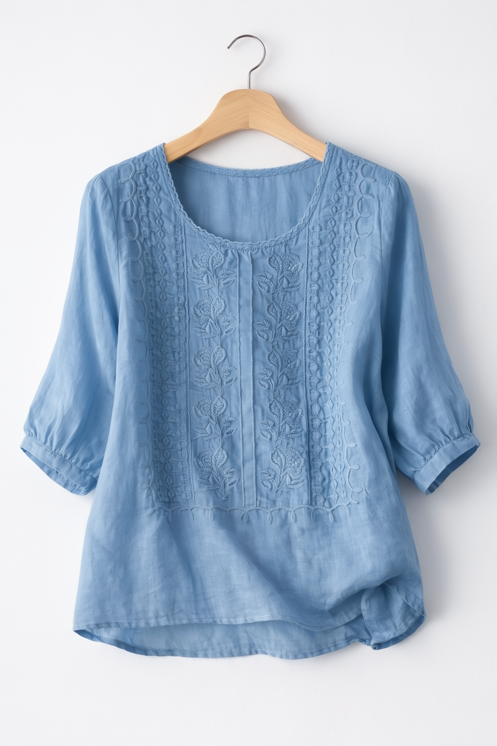 Diane | Embroidered 3/4 Sleeve Relaxed Fit Blouse