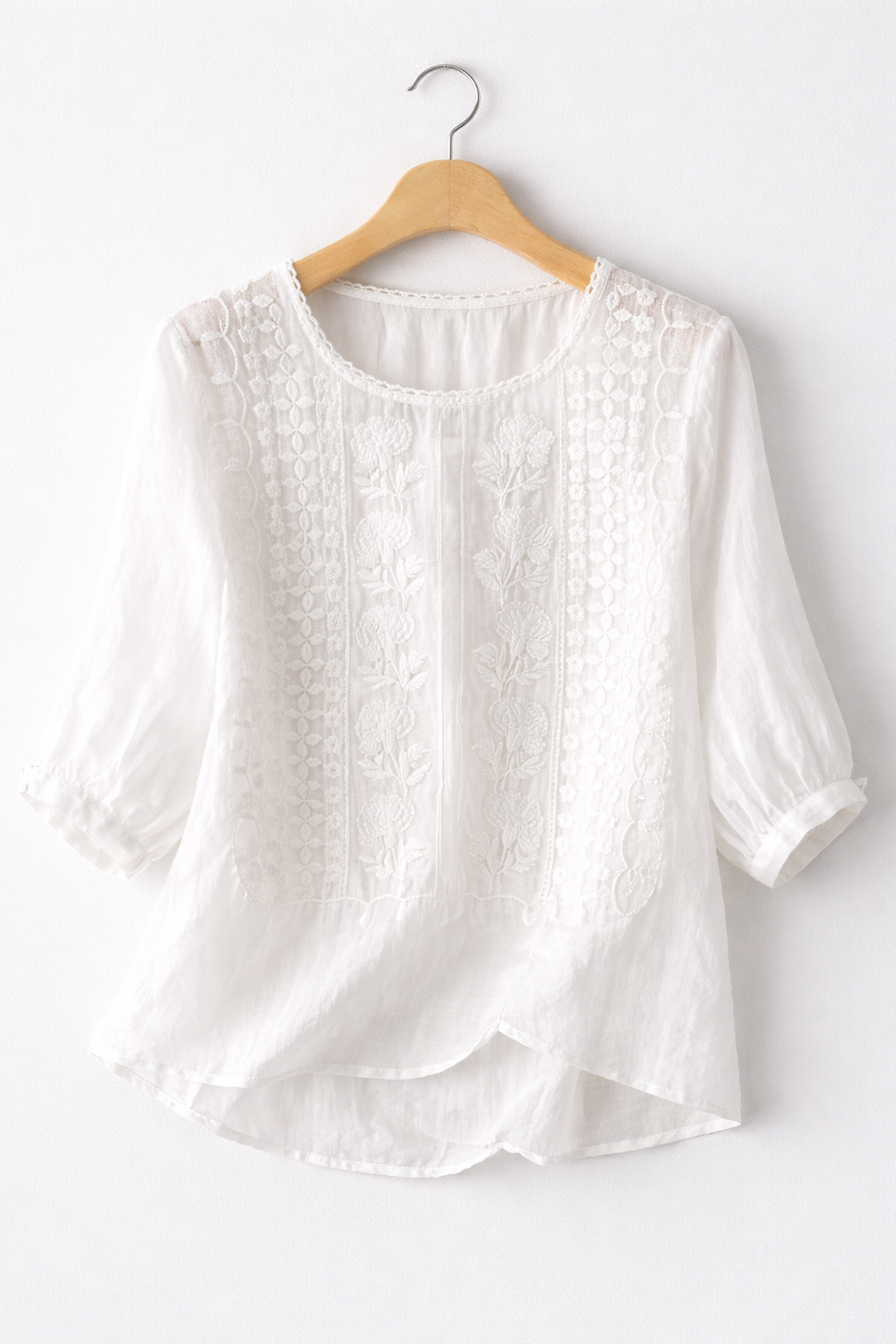 Diane | Embroidered 3/4 Sleeve Relaxed Fit Blouse