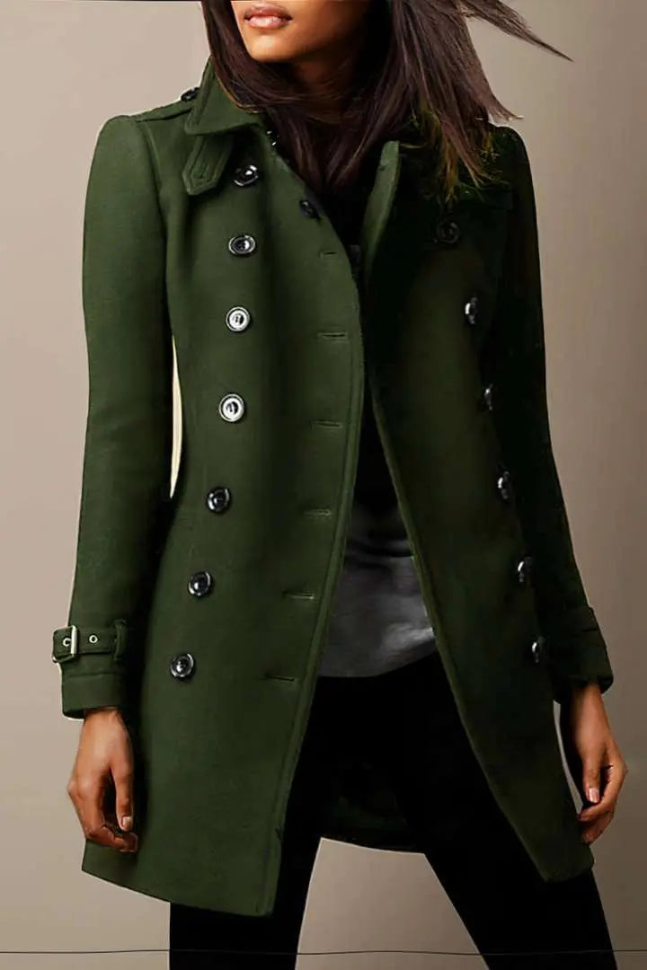 Double-Breasted Longline Trench Coat with Epaulette Detail
