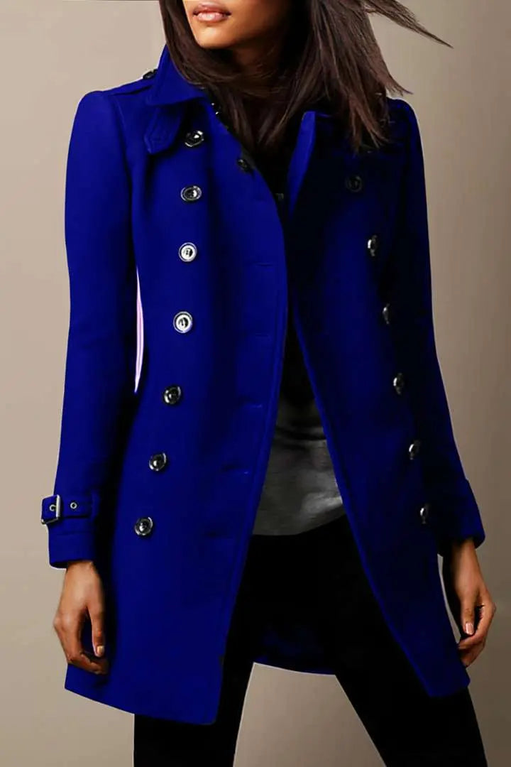 Double-Breasted Longline Trench Coat with Epaulette Detail