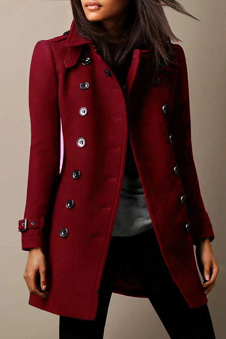Double-Breasted Longline Trench Coat with Epaulette Detail