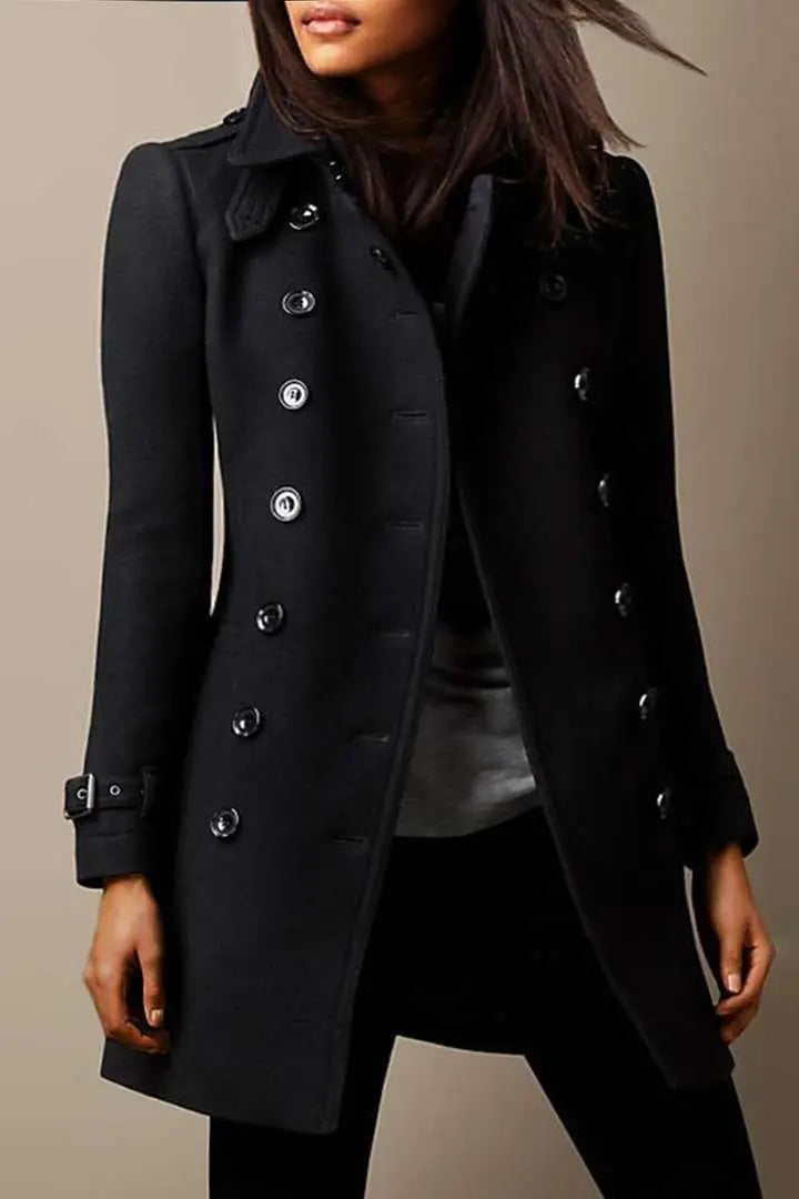 Double-Breasted Longline Trench Coat with Epaulette Detail