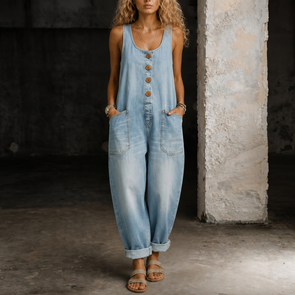 Eleanor | High Waist Wide Leg Denim Jumpsuit
