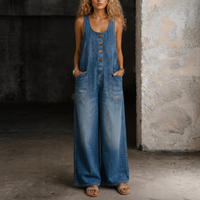 Eleanor | High Waist Wide Leg Denim Jumpsuit