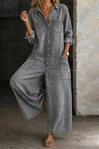 Harriet | Relaxed Wide Leg Denim Jumpsuit with Utility Pockets