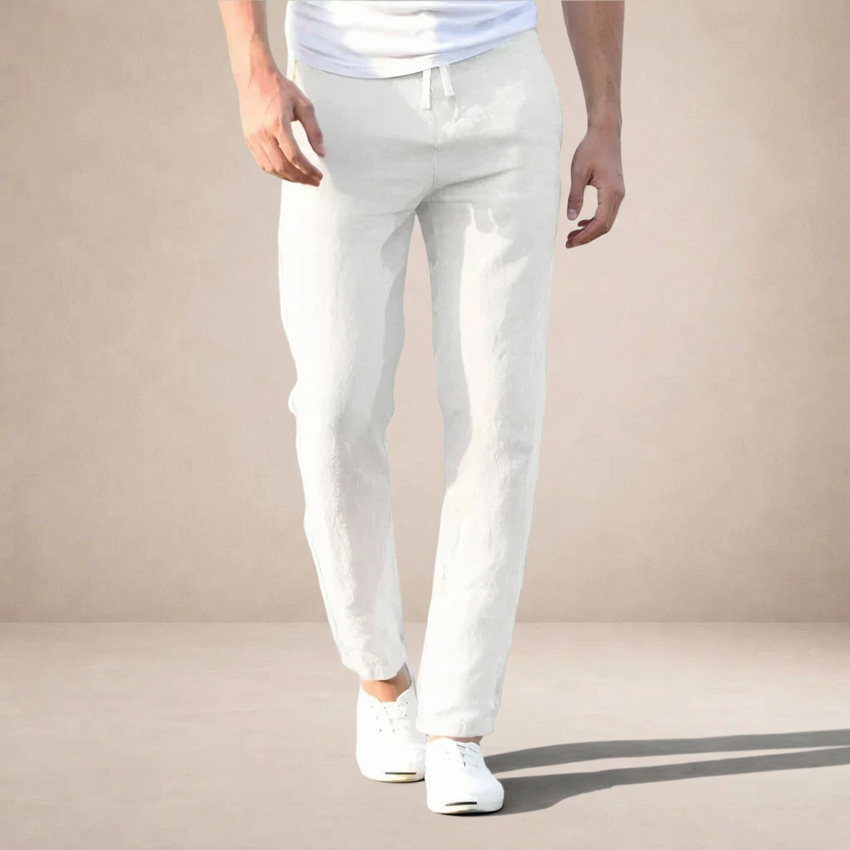 Harry | Linen Blend Trousers with Tailored Fit and Elastic Waist