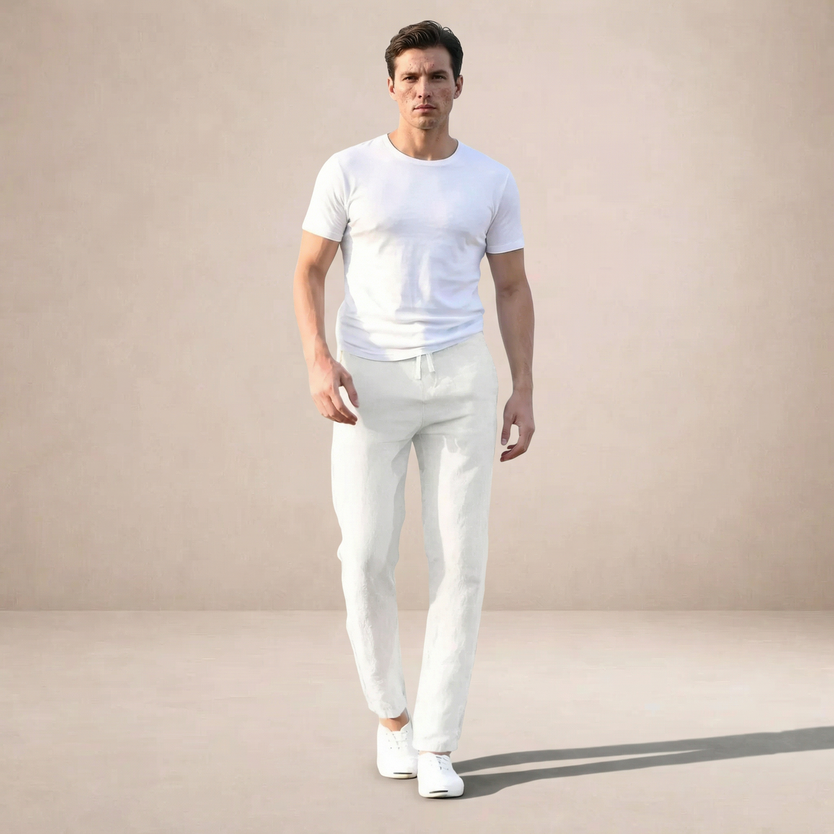 Harry | Linen Blend Trousers with Tailored Fit and Elastic Waist