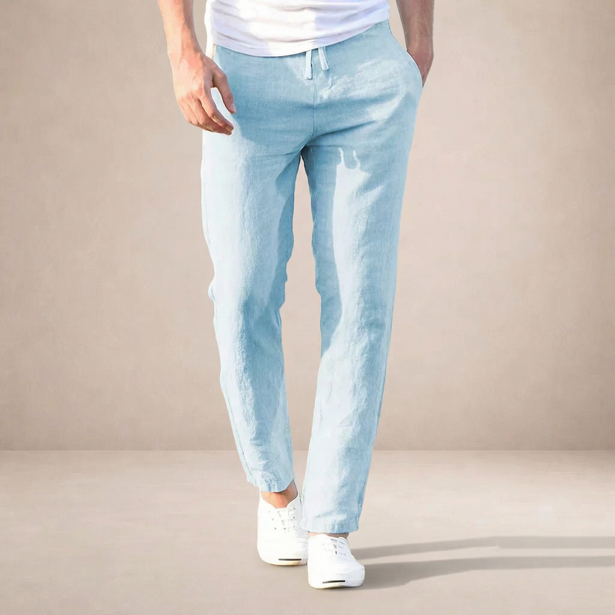 Harry | Linen Blend Trousers with Tailored Fit and Elastic Waist