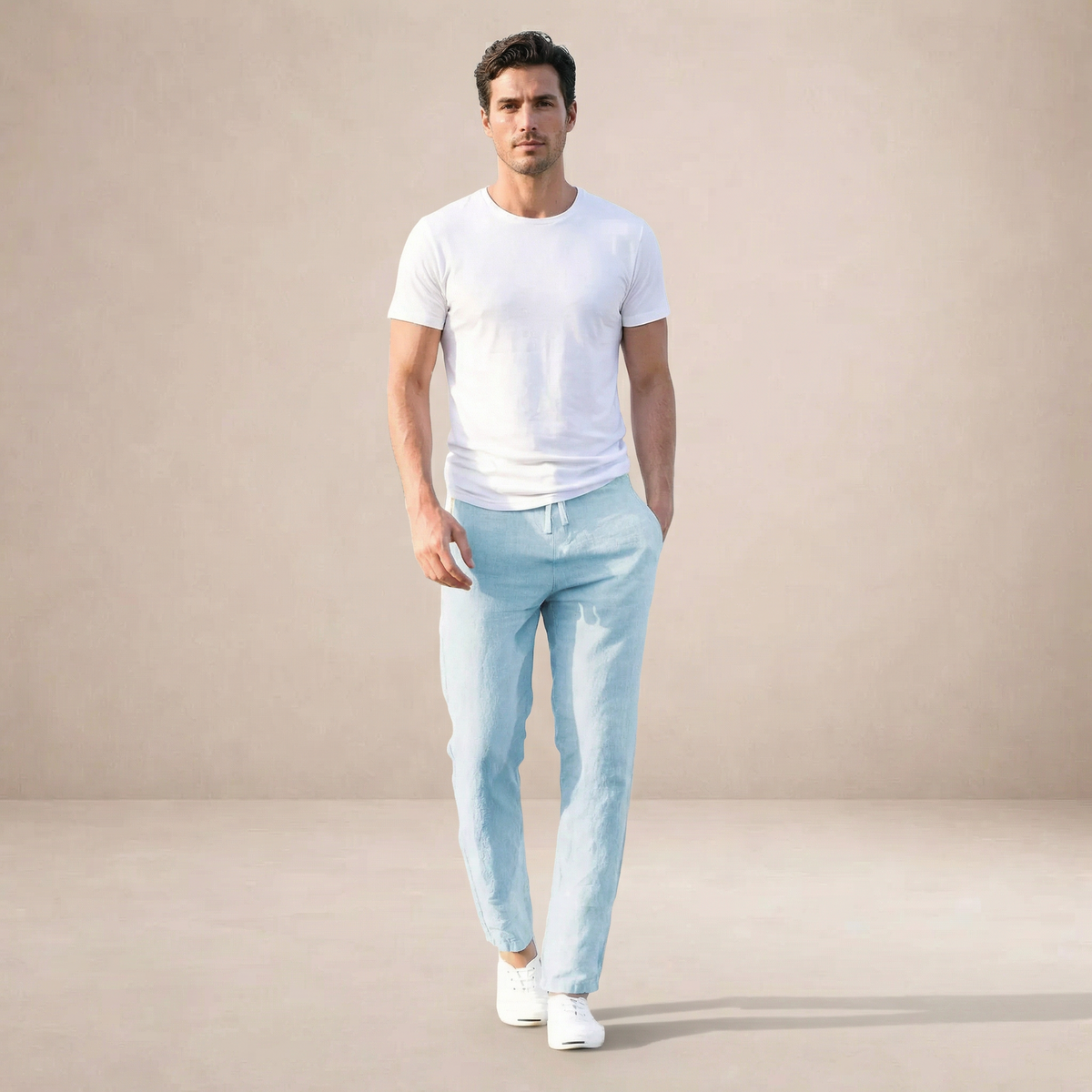 Harry | Linen Blend Trousers with Tailored Fit and Elastic Waist