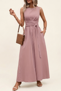 Helen | Elegant Tie Waist Maxi Dress with Pockets