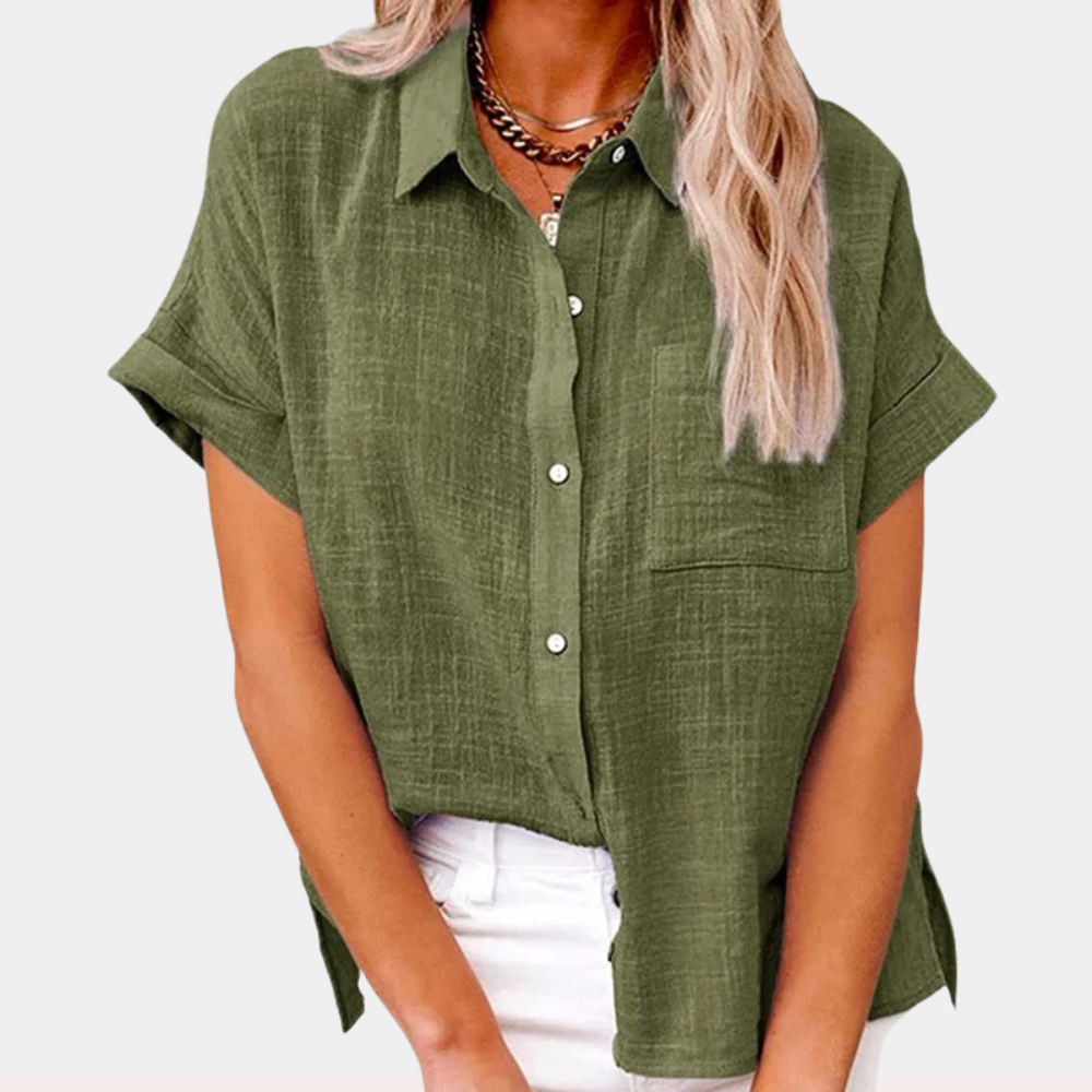 Helen | Linen Blend Short-Sleeve Button-Down Shirt