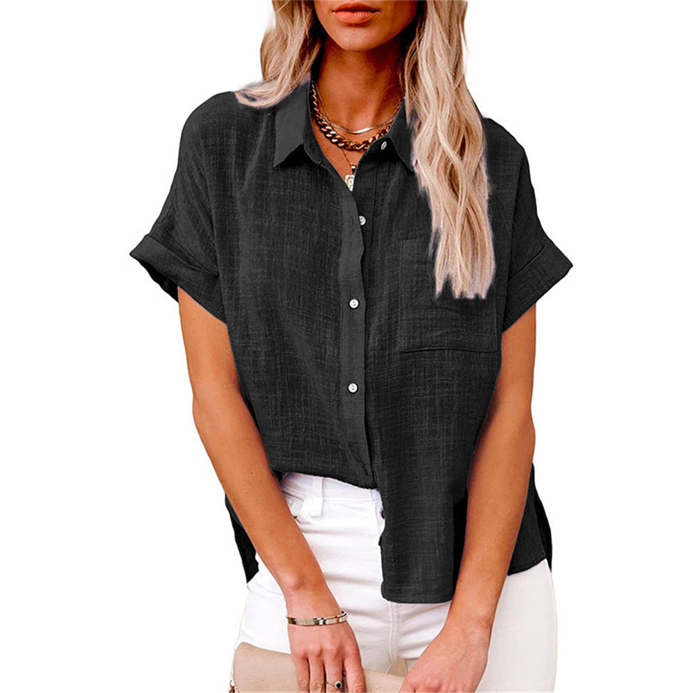 Helen | Linen Blend Short-Sleeve Button-Down Shirt