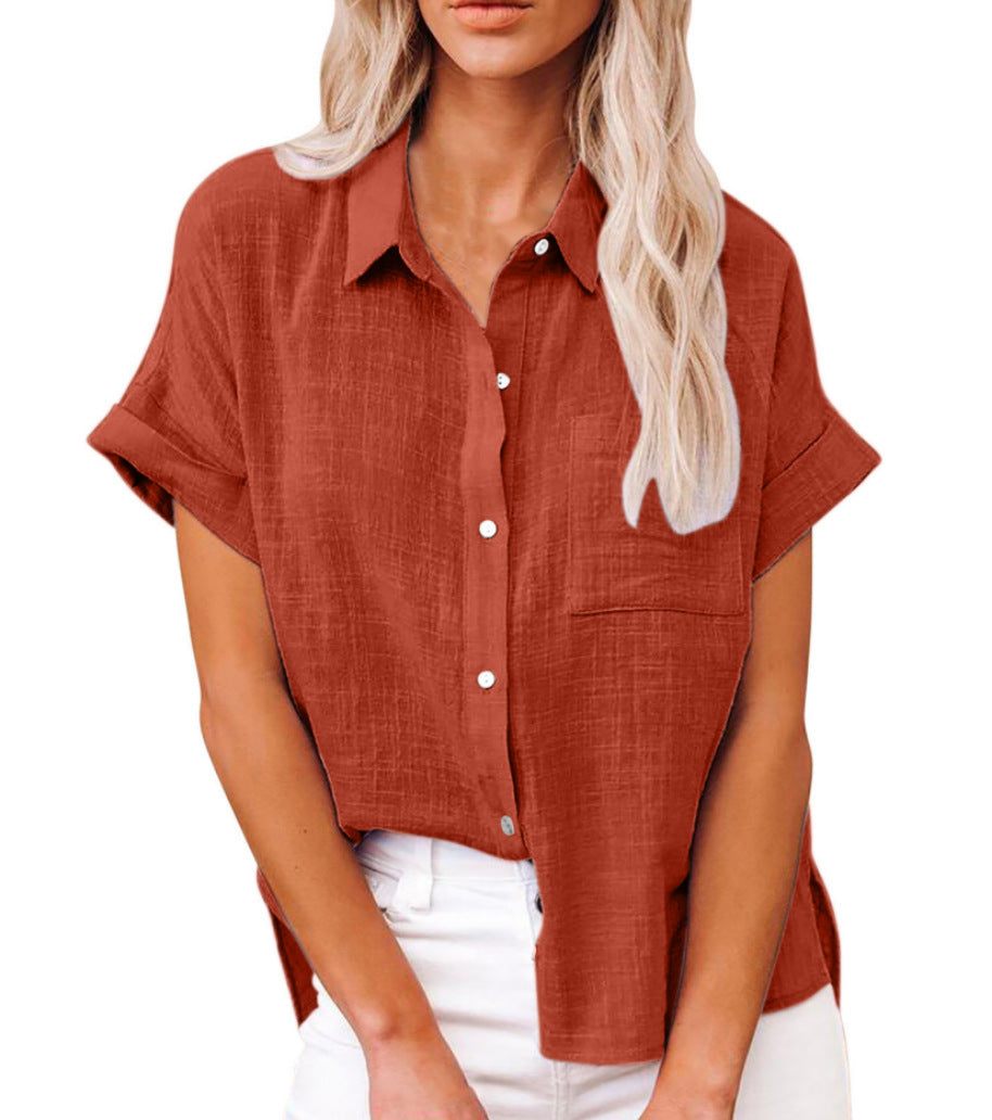 Helen | Linen Blend Short-Sleeve Button-Down Shirt
