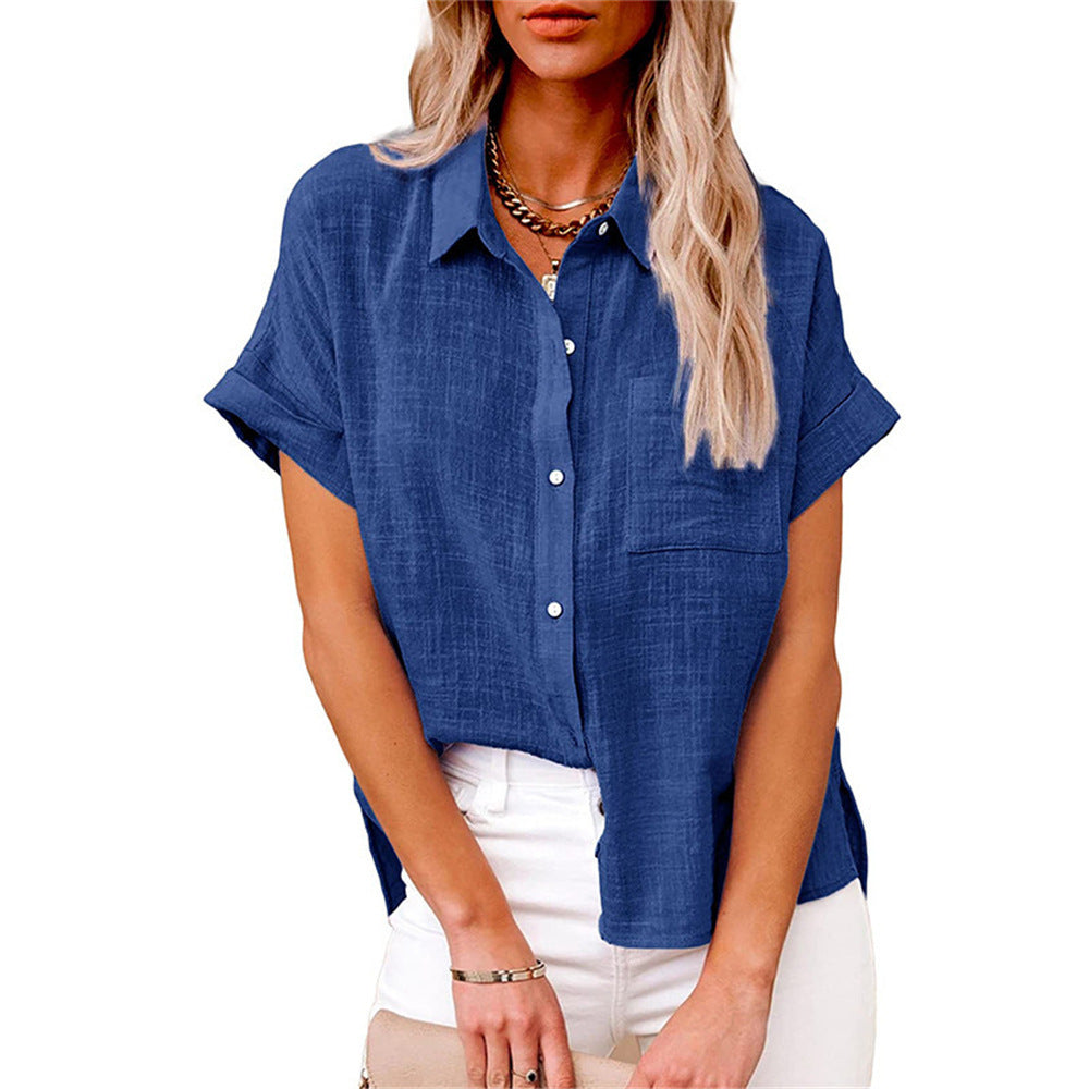 Helen | Linen Blend Short-Sleeve Button-Down Shirt