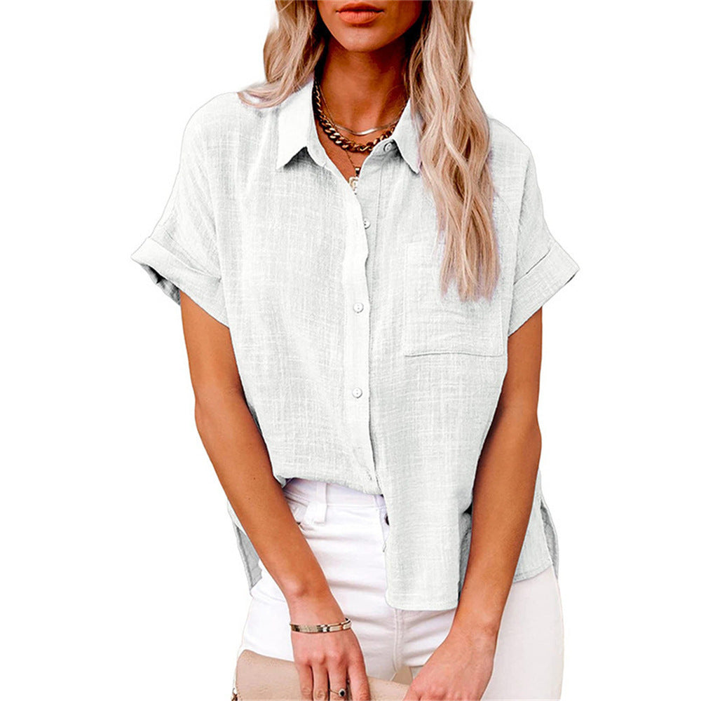 Helen | Linen Blend Short-Sleeve Button-Down Shirt