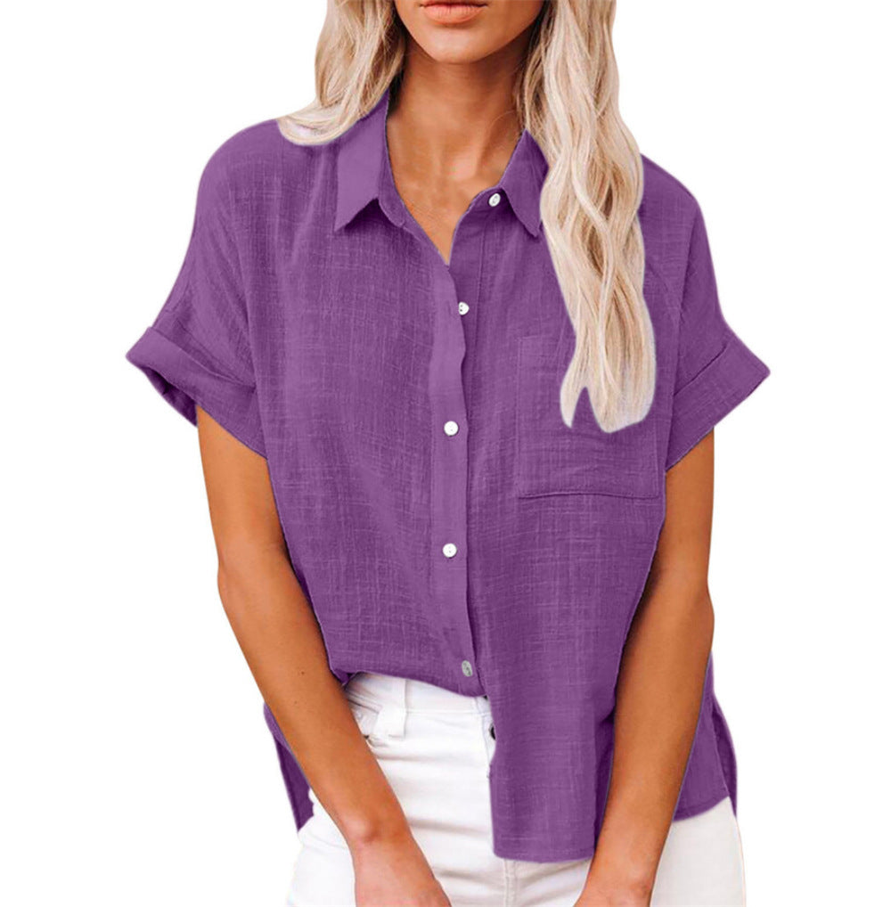Helen | Linen Blend Short-Sleeve Button-Down Shirt