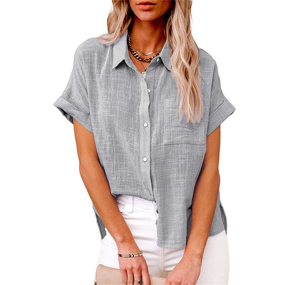 Helen | Linen Blend Short-Sleeve Button-Down Shirt