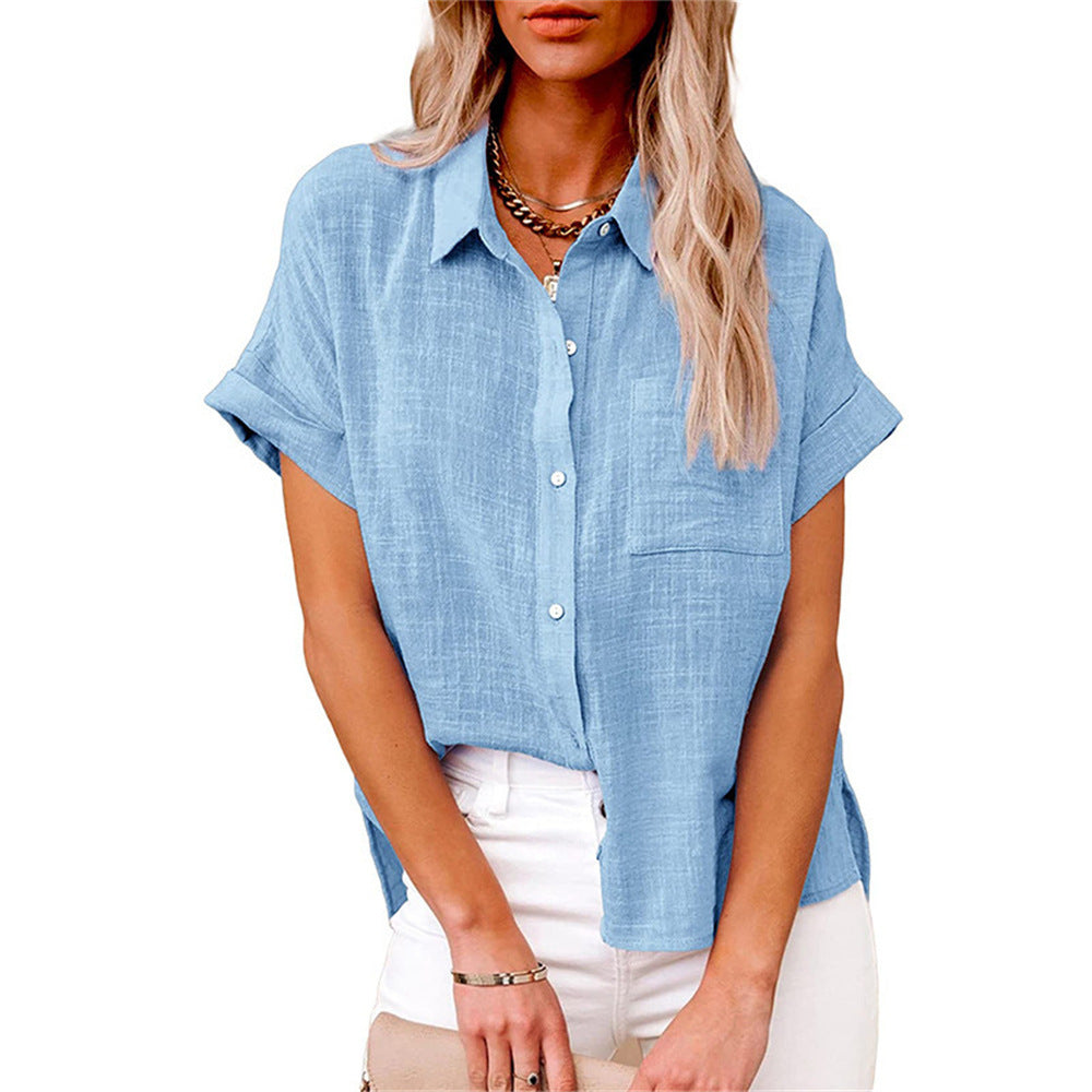 Helen | Linen Blend Short-Sleeve Button-Down Shirt