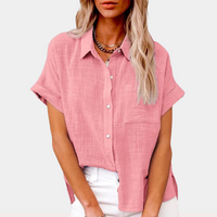 Helen | Linen Blend Short-Sleeve Button-Down Shirt