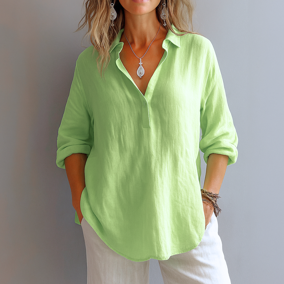 Helen | Relaxed-Fit Linen Blend V-Neck Shirt