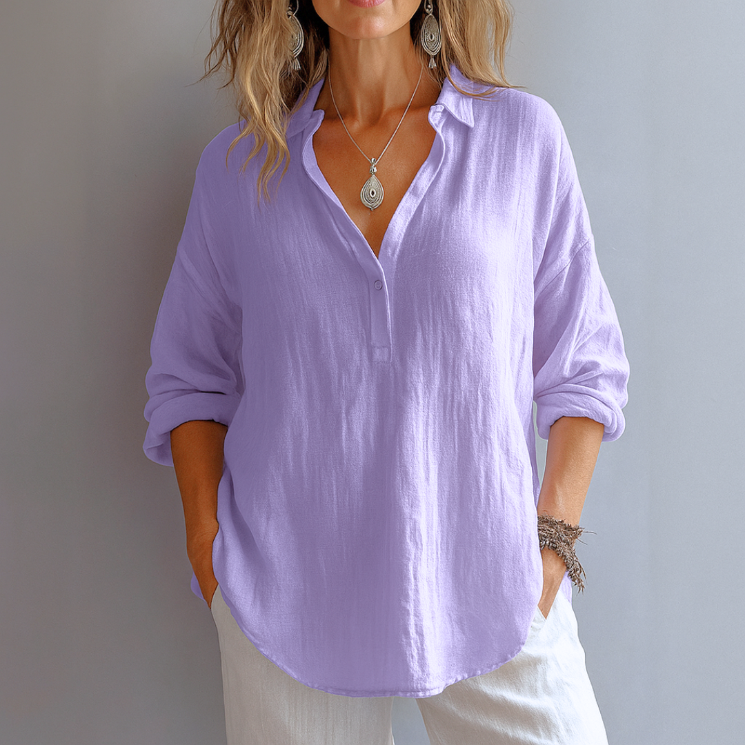 Helen | Relaxed-Fit Linen Blend V-Neck Shirt