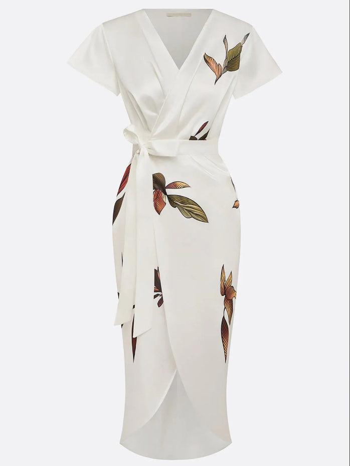 Janet | Deep V Neck Floral Wrap Wedding Guest Dress