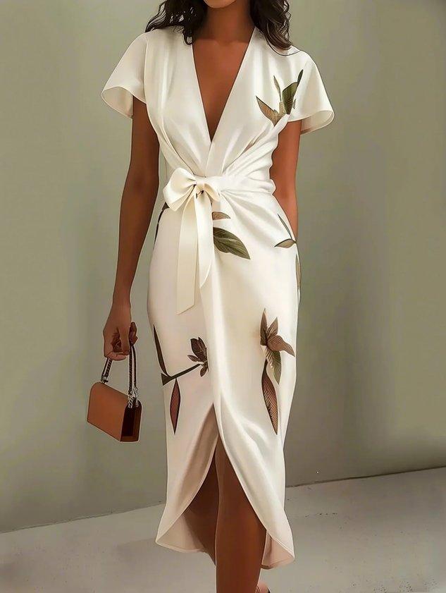 Janet | Deep V Neck Floral Wrap Wedding Guest Dress