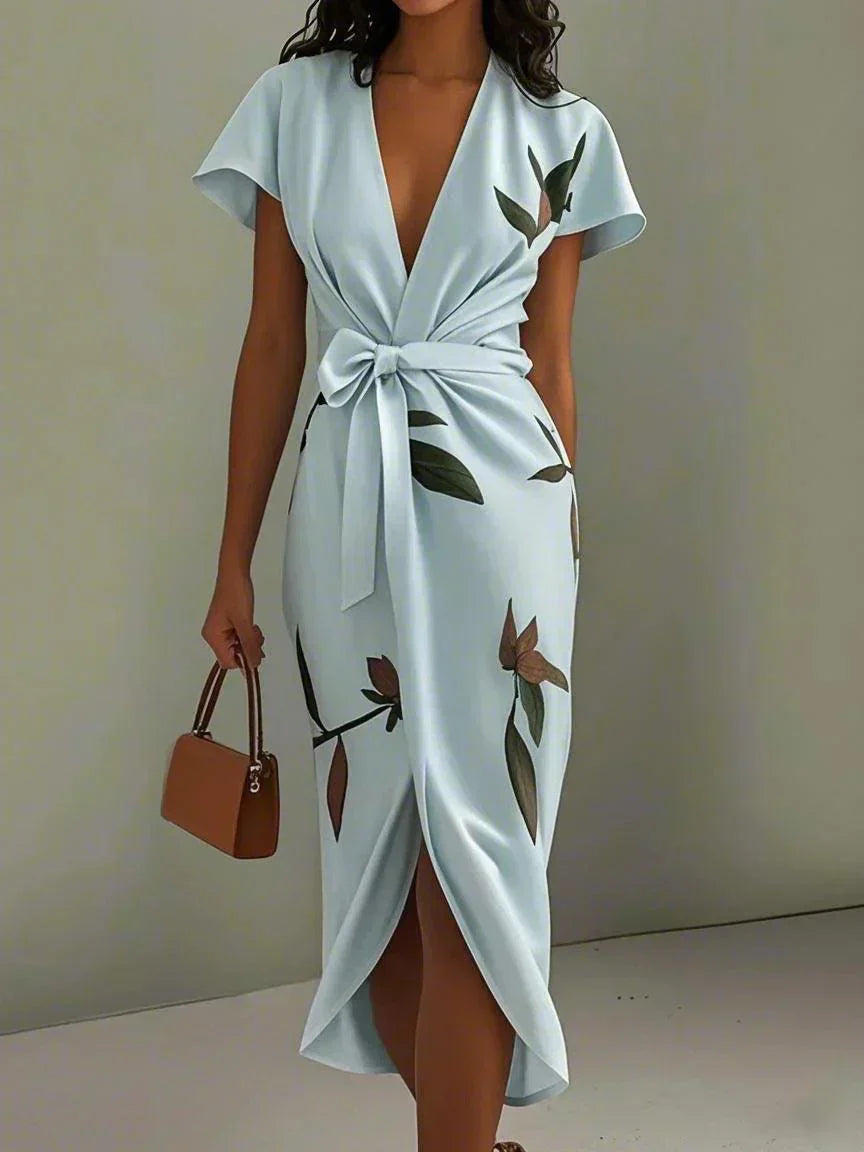 Janet | Deep V Neck Floral Wrap Wedding Guest Dress